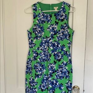 J. Crew Factory Green & Blue Floral Sheath Midi Cocktail / Sun Dress 👗 Pockets!